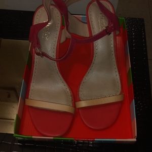 Pink Suede ankle strap light peach strap heels